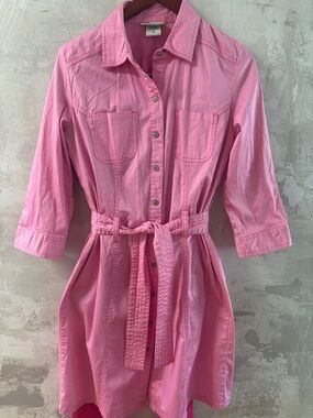 Faded Glory Pink Shirt Dress with Tie Waist